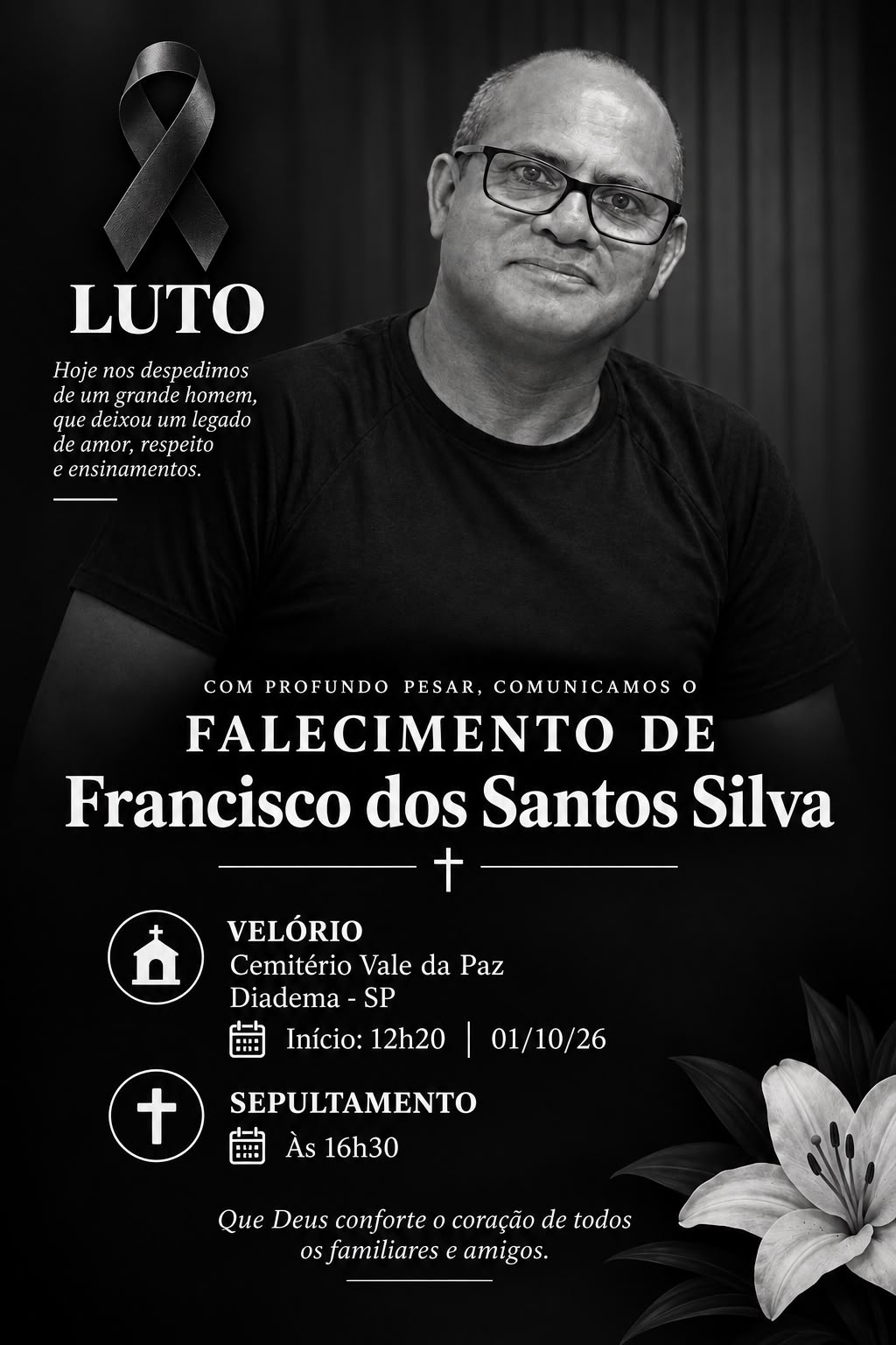 Imagem de luto em homenagem ao GCM Francisco dos Santos Silva
